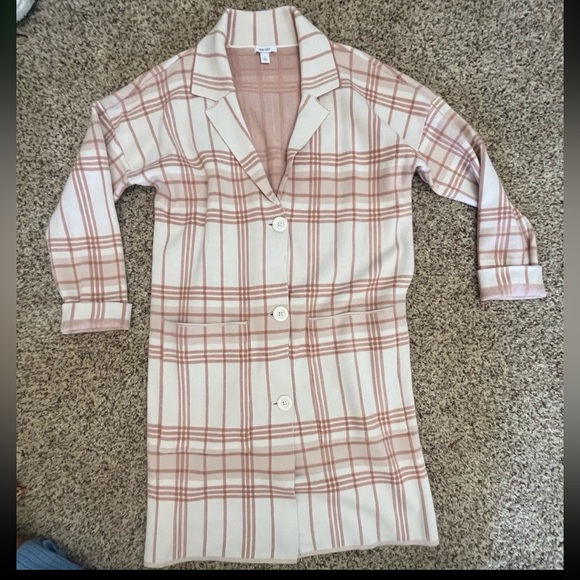 Nine West Jackets & Blazers - NINE WEST CARDIGAN COAT JACKET TRENCH COAT WOMEN LARGE Off White/Pink Plaid